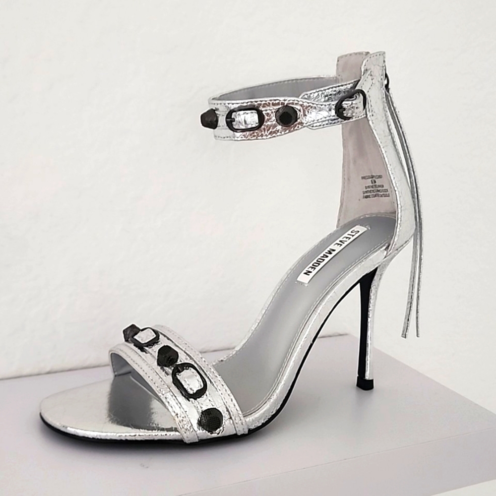 Steve Madden Precious Silver Embellished Women's Heeled Sandals. Size 9.5 - Picture 6 of 13